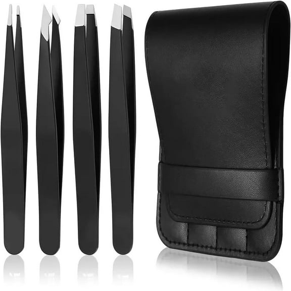 BYXAS 4pcs Stainless Steel Eyebrow Clamp Set Professional Makeup Tools Black Eyebrow Clips Tweezers for Shaping Trimming