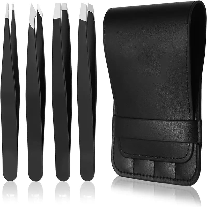 BYXAS 4pcs Stainless Steel Eyebrow Clamp Set Professional Makeup Tools Black Eyebrow Clips Tweezers for Shaping Trimming