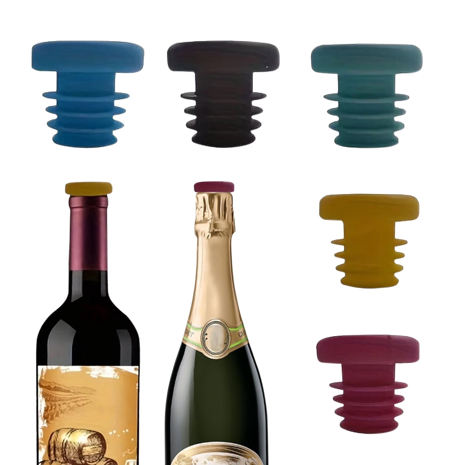 BYXAS 5 Pack Silicone Wine Bottle Stoppers and Gift Box, Funny Silicone ...