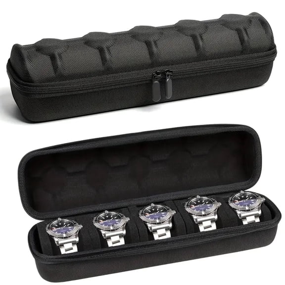 BYXAS 5 Slots Watch Travel Case for Men & Women: Watch Box Organizer Case with Carry Handle, Hard Portable Watch Storage & Travel Case, Watch Roll Fits Wrist Watches & Smart Watches