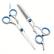BYXAS 6 Inch 2 PCS Hair Cutting Shears Set with Large Finger Holes, Professional Barber Stylist Texturizing Shears, Salon Hair Cutting Scissors,Stainless Steel, Silver