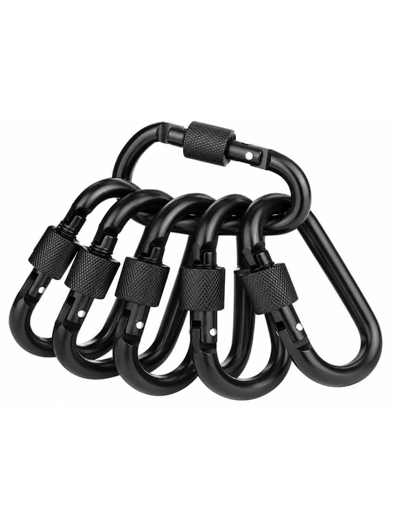 6 Pack 3 Inch Aluminum D Ring Carabiner Keychain Clips, Black Heavy Duty Locking D-Shape Hook with Screw Gate for Hiking Camping Fishing Outdoor