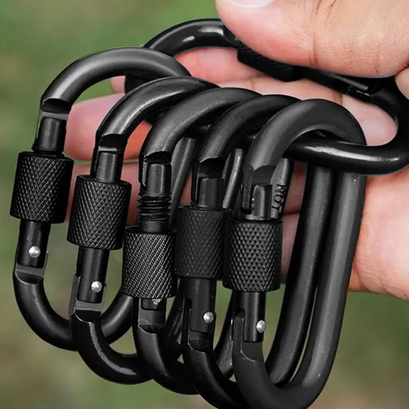 BYXAS 6 Pack Carabiner Clip D-Shape Spring for Keychain, 3 inch Heavy Duty Keychain Clip for Climbing Fishing Hiking Outdoor Keychain Clip Hook Black