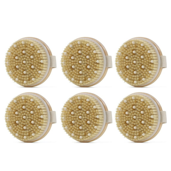 BYXAS 6 Pack Dry Brushing Body Brush for Lymphatic Drainage, Round Dry Exfoliating Brush with Massage Nodes for Cellulite, Dry Skin, Circulation Boost