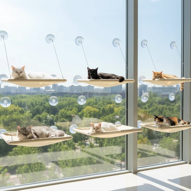 BYXAS 6 Packs Cat Window Hammock Perch Cat Safety Sunny Bed with