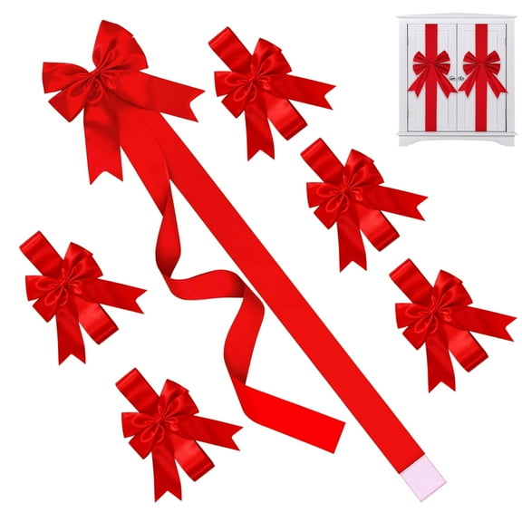 BYXAS 6 Pcs Christmas Cabinet Ribbons Bows Large Bow 4 X 40 Inches Christmas Door Kitchen Cabinet Ribbon Bows Locker for Xmas Holidays Party Decorations Supplies(Red)