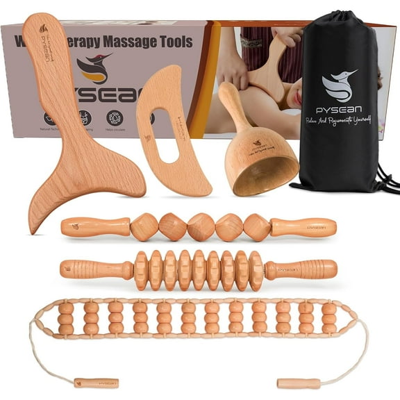 BYXAS 6 in 1 Wood Therapy Massage Tool Set for Body Sculpting Massage, and Muscle Pain Relief, Cellulite Sculpting Multi-Functional Massager
