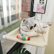 BYXAS Cat Bed Window, Cat Window Hammock Window Perch, Safety Cat Shelves Space Saving Window Mounted Cat Seat for Large Cats (Beige Premium Set)