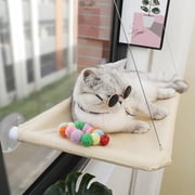 BYXAS Cat Window Hammock, Beige, Strong Suction Cup Window Perch for Large Cats, Waterproof Mess-Free Cat Window Seat with Removable Flannel Cover for Indoor Cats