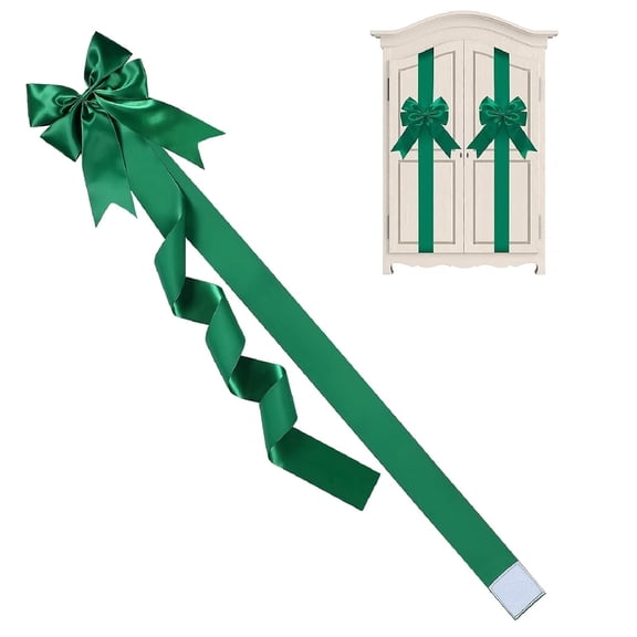 BYXAS Christmas Cabinet Door Green Ribbons Festival Bows 9.8X 40 Inches Large Bow Christmas Wreath Tree Bow for Home Kitchen Locker Fireplace Door Xmas Holiday Party Decorations Supplies