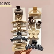 BYXAS 10 Pcs Hair Claw Clips for Women & Girls Flower Hair Accessories Durable & Sturdy Plastic, Strong Hold Clips for Thick & Curly Hair, Neutral Colors Stylish Gifts for Ladies