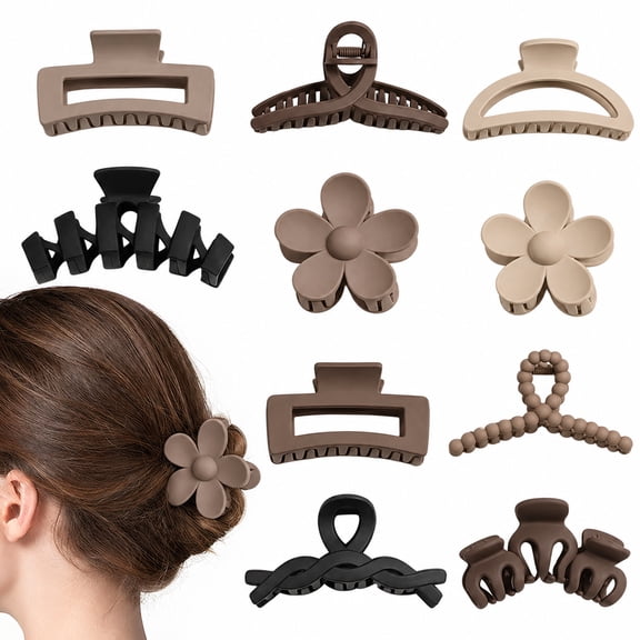 BYXAS 10 Pcs Hair Claw Clips for Women & Girls Flower Hair Accessories Durable & Sturdy Plastic, Strong Hold Clips for Thick & Curly Hair, Neutral Colors Stylish Gifts for Ladies