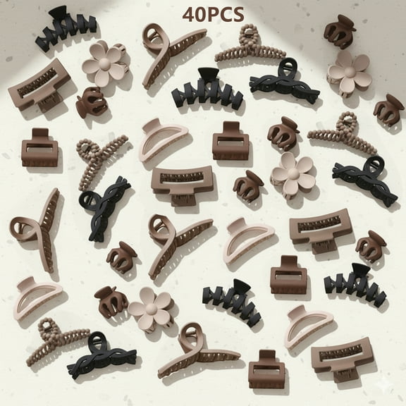 BYXAS Claw Clips for Thick Thin Curly Hair 40 Count for Women - Hair Claws for Thin Thick Curly Hair - Large and Small Matte Clips - Strong Hold Nonslip Hair Claws - Various Sizes and Styles