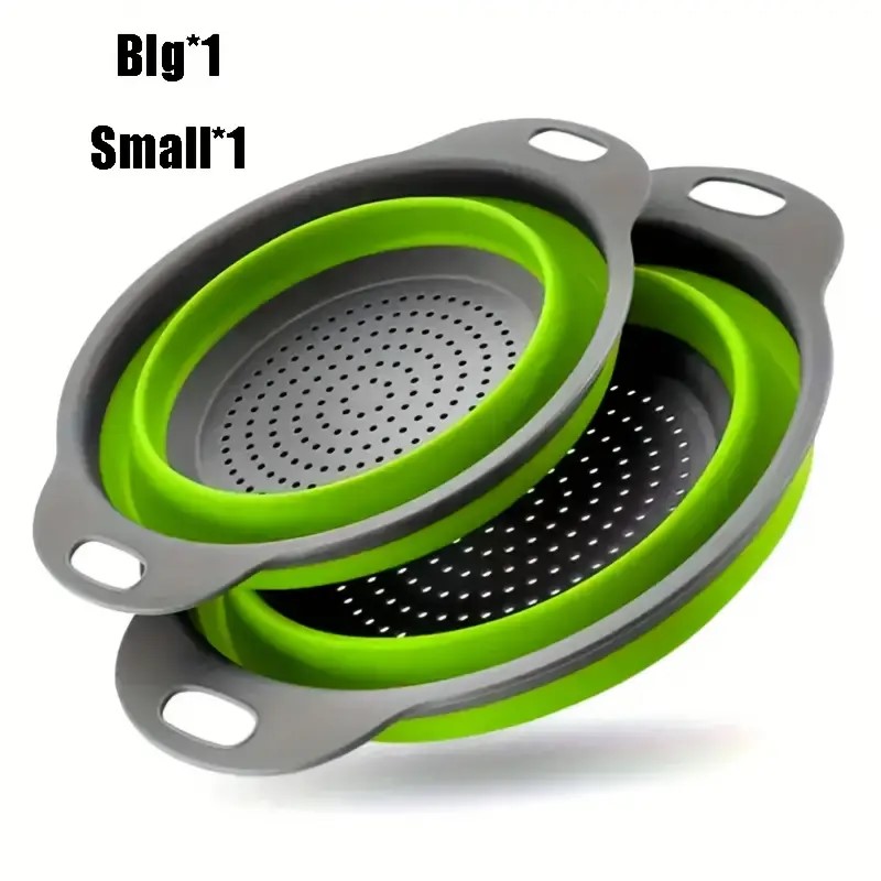 BYXAS Collapsible Colander Set of 2 Silicone Kitchen Strainer Set, Perfect for Draining Pasta, Vegetable and fruit for Kitchen and Travel Use (Green)