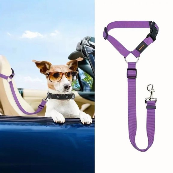 BYXAS Dog Seat Belt, Safety Vest Dog Car Harness with Adjustable Buckle Dog Seat Belt for Vehicle Nylon Pet Safety Seat Belts Heavy Duty(Purple)
