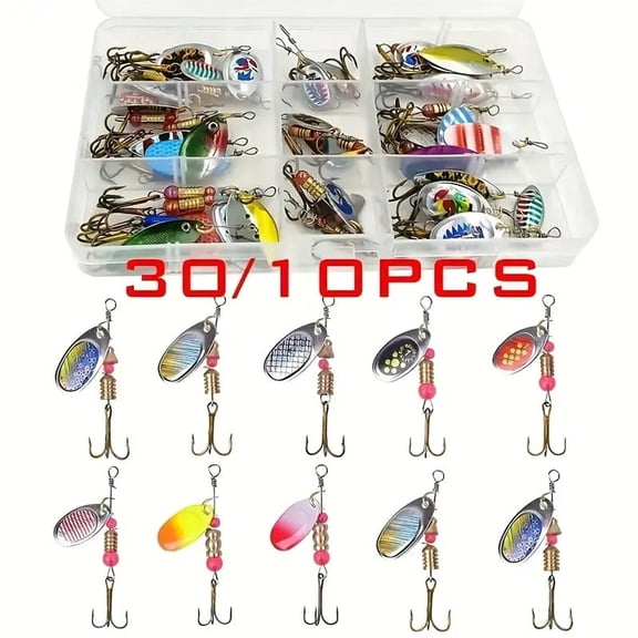 BYXAS Fishing Lures Spinner Baits,30pcs Spoon Fishing Lures Metal Spinnerbaits Hard Baits Kit Trout Lures Fishing Spinners Spinnerbaits for Bass Trout Salmon Walleye Saltwater Freshwater