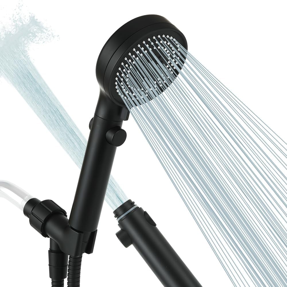 BYXAS High Pressure Shower Head 5 Settings Fixed Showerhead 4 Inch High Flow Bathroom Showerhead with Adjustable Brass Ball Joint for Luxury Shower Experience Even at Low Water Pressure