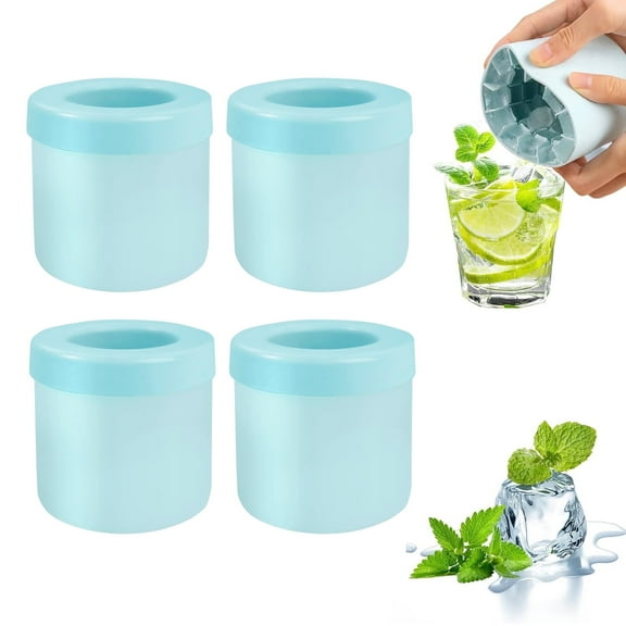 BYXAS Ice Cube Trays 4 PCS,Silicone Ice Cube Molds, Crushed Ice Maker Cup,Cylinder Ice Cube Maker Cup,Easy Release Ice Cup,Holds to 60 Ice Cubes Portable Ice Bucket Mold(Blue)