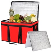 BYXAS Insulated Food Delivery Bag -23x14x15, Premium Large Commercial Catering Bag for Food Transport, Thermal Food Carrier with Side Pockets, Extra Strength Zipper & Thick Insulation, Red