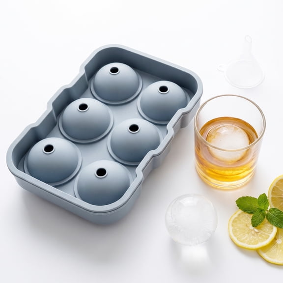 BYXAS Large Ice Cube Molds, Big Round Whiskey Ice Cube Trays for Freezer, Easy to Fill & Release, Whiskey Bourbon Cocktail(1.9In*6 Balls- Blue)