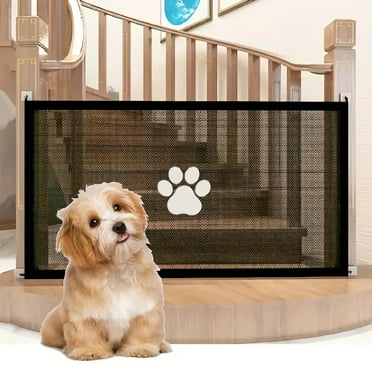BYXAS Mesh Gates for Kids or Pets, Magic Pet Gate for The House, Portable Baby Puppy Safety Fence Guard for Stairs and Doorways, Easy Install Anywhere, 43" W x 31" H, 4 Hooks