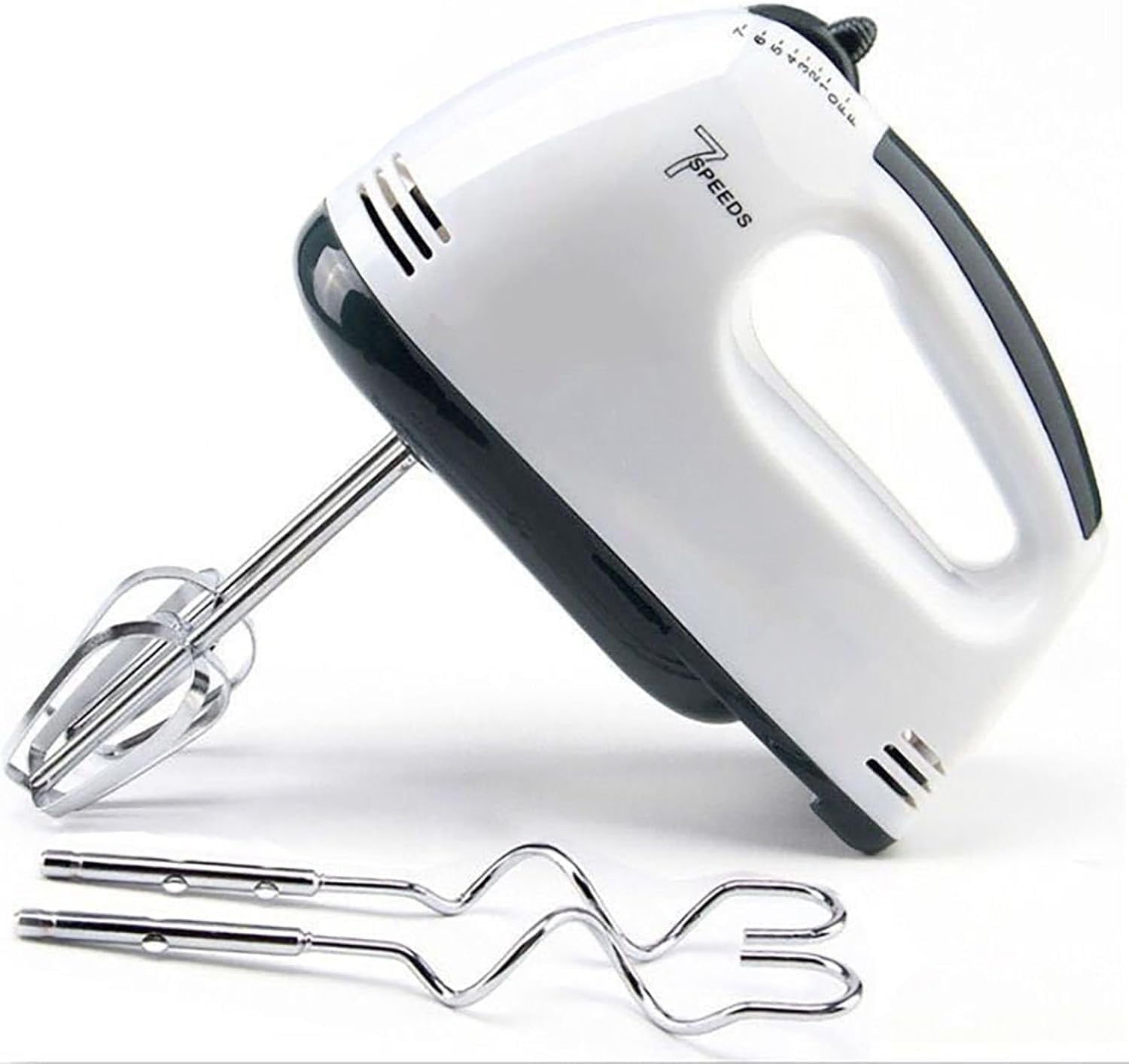 BYXAS Portable 7 Speed Mixing Electric Hand Mixer with Stainless Steel Whisk Beater Attachments & Snap Storage Case, Compact Lightweight 150 Watt Powerful Blender for Baking & Cooking, White