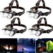 BYXAS Rechargeable Headlamp, 4 Pcs 5 LED High Lumen Super Bright Headlights with Red Light, USB Waterproof Head Flashlight, 5 Mode Head Lamp for Outdoor Running Fishing Working Camping Gear