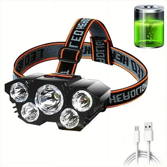 BYXAS Rechargeable Headlamp, 5 LED High Lumen Super Bright Headlights with Red Light, USB Waterproof Head Flashlight, 5 Mode Head Lamp for Outdoor Running Fishing Working Camping Gear