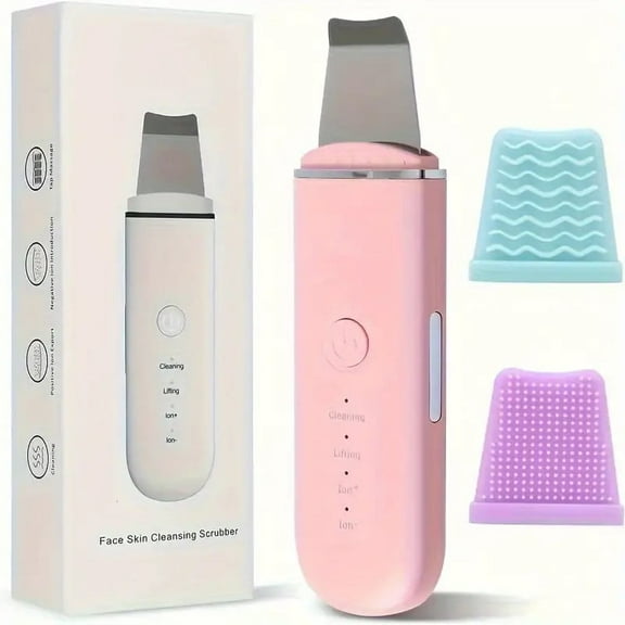BYXAS Skin Scrubber Face Skin Spatula Facial Scrubber Spatula for Deep Cleansing Blackhead Remover Pore Cleaner with 4 Modes (Pink)