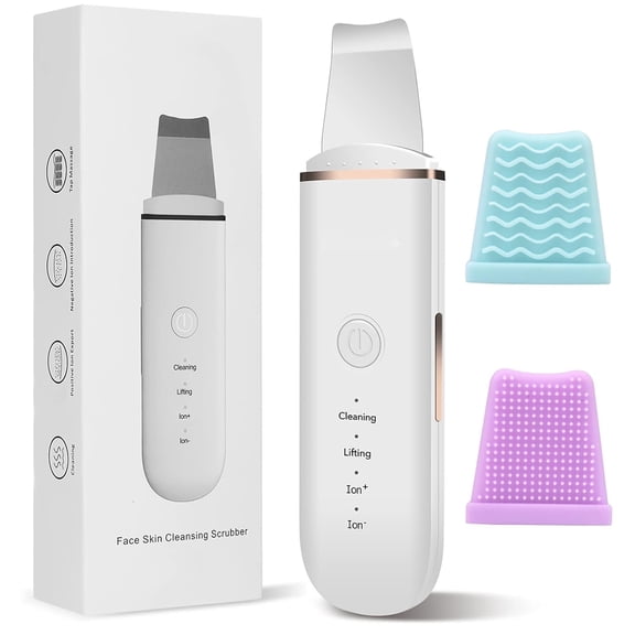 BYXAS  White Facial Skin Scrubber Spatula, 4 Modes Ultrasonic Skin Spatula, Deep Cleansing Blackhead Remover & Pore Cleaner for Face