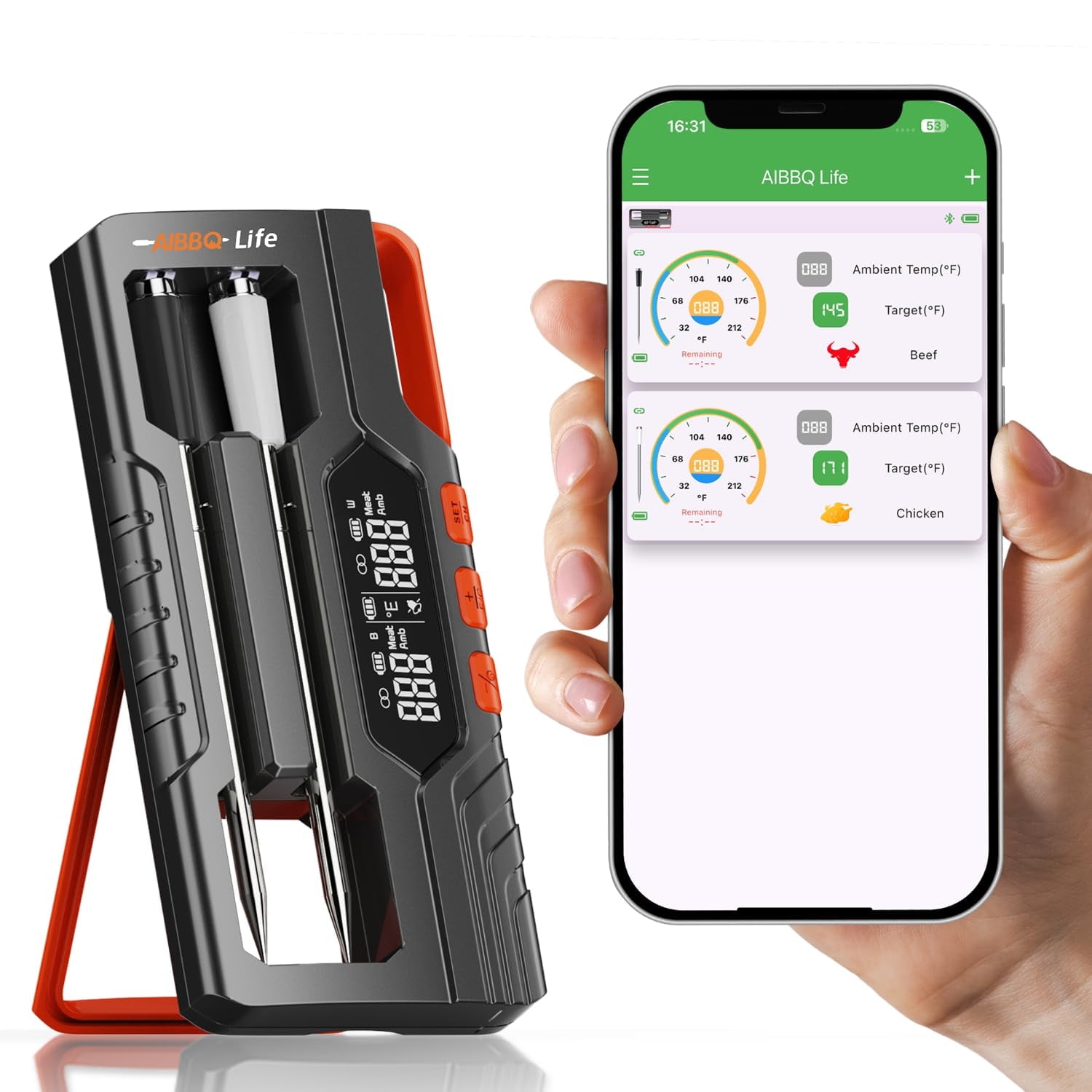 BYXAS Smart Bluetooth Wireless Meat Thermometer, Real-Time Monitoring Control Digital Thermometer with Smart App, 1 Meat Probe IP69 Waterproof High Accuracy Perfect for BBQ, Oven, Grill & Smoker