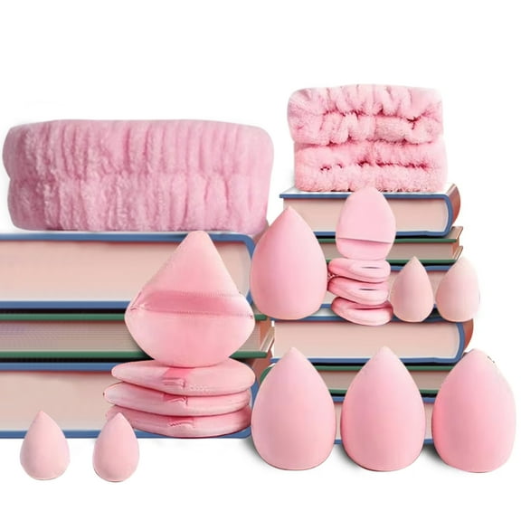 BYXAS Spa Washing Face Headband And Wristband Set Makeup Sponge Triangle Powder Puff Paw Beauty Blender Mini Sponges For Foundation Reusable Makeup Remover Pads 18 PCS(Pink)