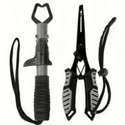 BYXAS Stainless Steel Fishing Tool Kit Muti-Function Fishing Pliers with Line Cutter Hook Remover Split Ring Fish Lip Gripper Fly Ice Fishing Gear with TPR Handle Lanyard Sheath Fishing Gifts(Black)