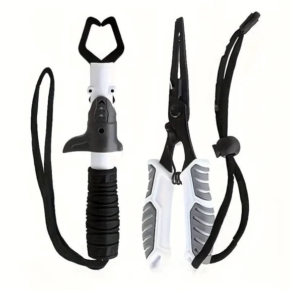 BYXAS Stainless Steel Fishing Tool Kit Muti-Function Fishing Pliers with Line Cutter Hook Remover Split Ring Fish Lip Gripper Fly Ice Fishing Gear with TPR Handle Lanyard Sheath Fishing Gifts(Gray)