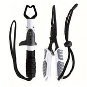 BYXAS Stainless Steel Fishing Tool Kit Muti-Function Fishing Pliers with Line Cutter Hook Remover Split Ring Fish Lip Gripper Fly Ice Fishing Gear with TPR Handle Lanyard Sheath Fishing GiftsGray