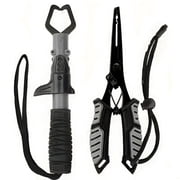 BYXAS Stainless Steel Fishing Tool Kit Muti-Function Fishing Pliers with Line Cutter Hook Remover Split Ring Fish Lip Gripper Fly Ice Fishing Gear with TPR Handle Lanyard Sheath Fishing GiftsBlack