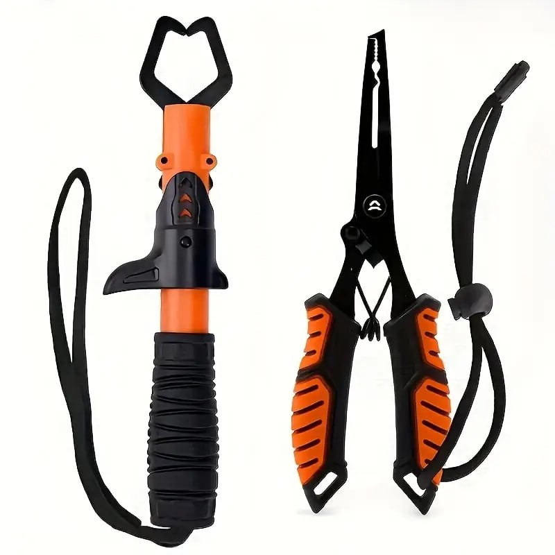 Fish Gripper & Multi-Function Fishing Pliers Set - 9.2 Inch Lip Gripper With Line Cutter, Split Ring Tool For Saltwater & Freshwater