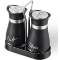 thumbnail image 1 of BYXAS Stainless Steel Salt and Pepper Shakers Set with Holder, Refillable, Clear Glass Bottoms, Screw-Off Perforated "S" and "P" Caps for Kitchen Table Decor Set of 2 (Black), 1 of 8
