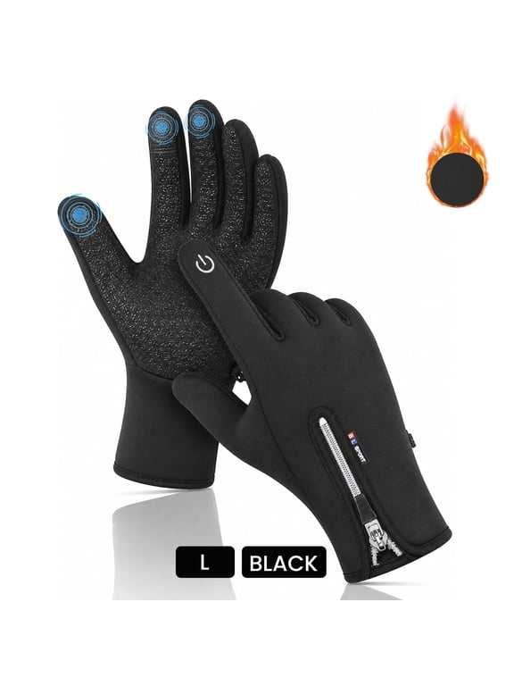 Winter Gloves for Women Men - Cold Weather Thermal Touch Screen Ski Snow Glove Liners, Non-Slip Palm & Warm Fleece Lined, for Running Cycling Driving Hiking Walking Sports(Black L)
