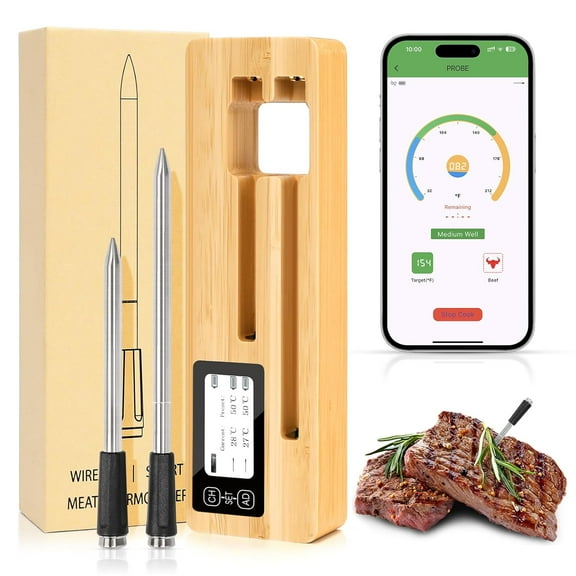 BYXAS Smart Bluetooth Wireless Meat Thermometer Digital- 600Ft Remote Range, LCD Screen, Ultra-Thin Probe, Waterproof, Multi Sensors Instant Read Thermometer for BBQ, Grill, Oven, Smoker, Kitchen