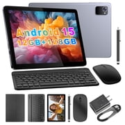BYYBUO 10.1 Inch Android 15 Tablet Bundle w/ Keyboard Case, Mouse & Stylus - 12GB RAM 3+9, 128GB+1TB, Octa-Core, 6000mAh, IPS HD Screen