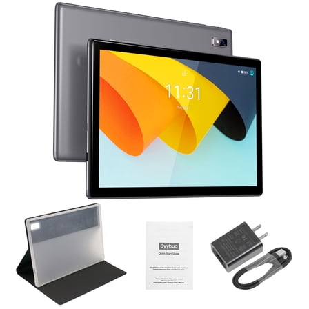 BYYBUO A10 Tablet 10.1 inch Tablets with Case,4GB RAM Cortex-A7 Quad-Core Processor,1280x800 IPS HD Touchscreen 8MP Camera,Bluetooth,WiFi(Gray)