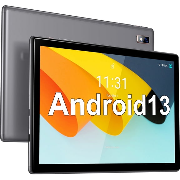 BYYBUO Android 13 Tablet,10.1 inch Tablet, 32GB ROM Quad-Core Processor 5000mAh Battery, 1280x800 IPS FHD Touchscreen 5MP 8MP Camera, Bluetooth, WiFi, SmartPad Gray