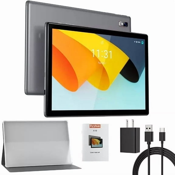 BYYBUO Android 13 Tablet,10.1 inch Tablet, 64GB ROM Quad-Core Processor 5000mAh Battery, 1280x800 IPS FHD Touchscreen 5MP 8MP Camera, Bluetooth, WiFi, SmartPad Gray