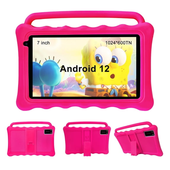 BYYBUO K7 Kids Tablet, 7 inch Android Tablet for Kids, 2GB +32GB Storage, Toddler Tablet with Drop Protection Case and Eye Protection Screen, WIFI Bluetooth, Gift for Kids (Pink)