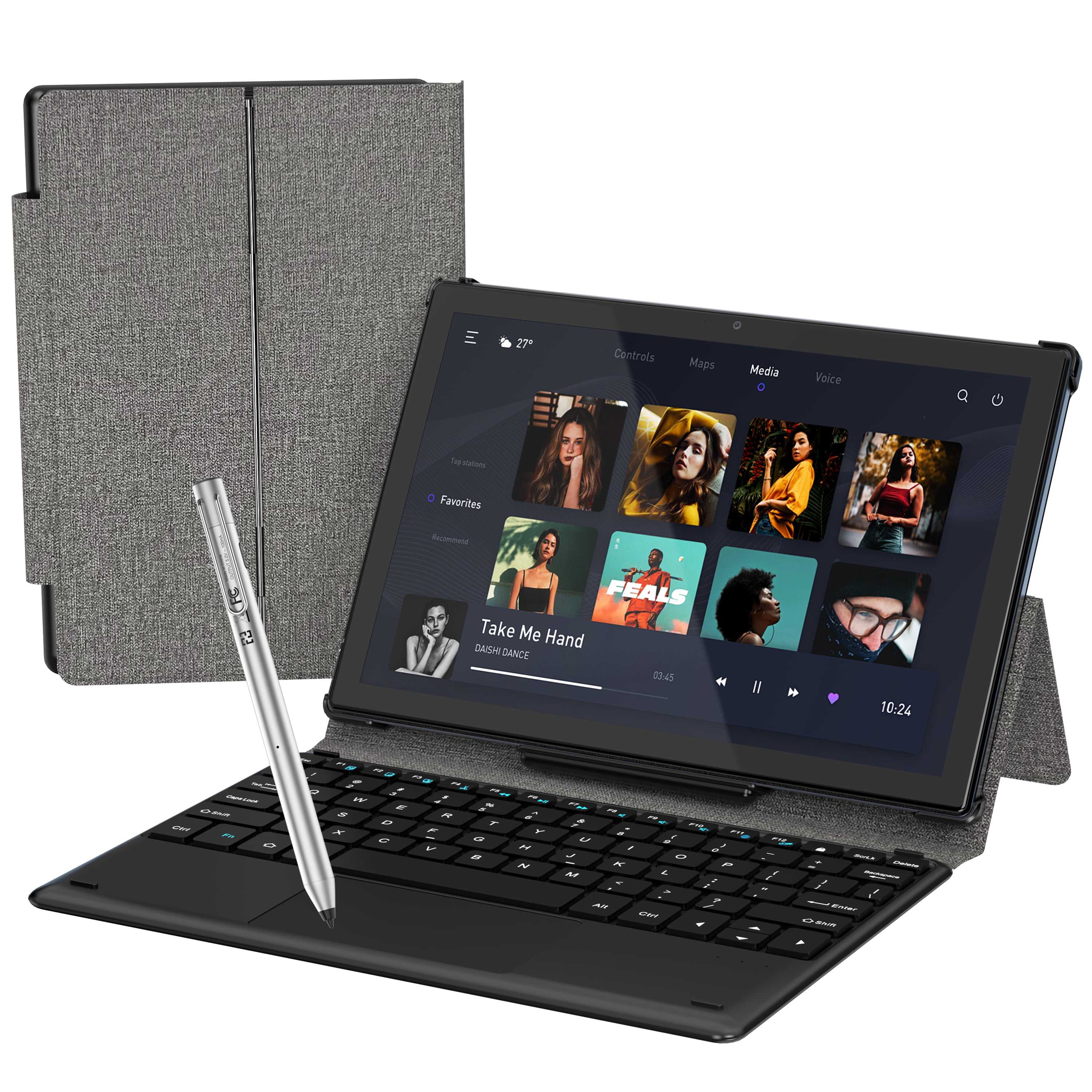 BYYBUO Tablet 10.1 inch, 2 in 1 Android 12 Tablets with Keyboard (2024 Newest)128GROM4+6RAM