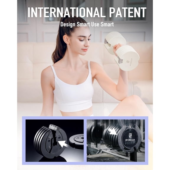 BYZOOM FITNESS Adjustable Dumbbell Set - 12.5lb to 75lb Single Unit or Pair, 5-in-1 Flexible Hand Weights for Home Gym Strength Training