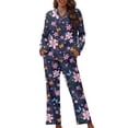 thumbnail image 1 of Kuiaobaty Cherry Blossom Butterfly Print Pajama Set for Women Homewear Sleepwear Comfy Loungewear Soft Casual Daily Wear Nightwear Sets, M, 1 of 7