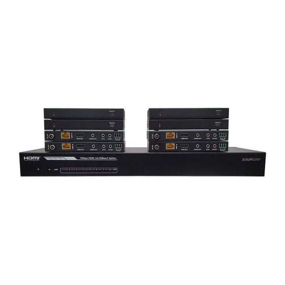BZBGEAR 1x8 4K UHD HDMI HDBaset Splitter/Distribution Amplifier Kit with 8 Receivers and IR/RS-232/Audio De-embedding up to 390ft Over Category Cable