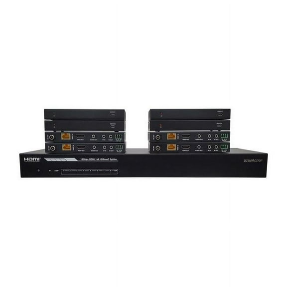 BZBGEAR 1x8 4K UHD HDMI HDBaset Splitter/Distribution Amplifier Kit with 8 Receivers and IR/RS-232/Audio De-embedding up to 390ft Over Category Cable